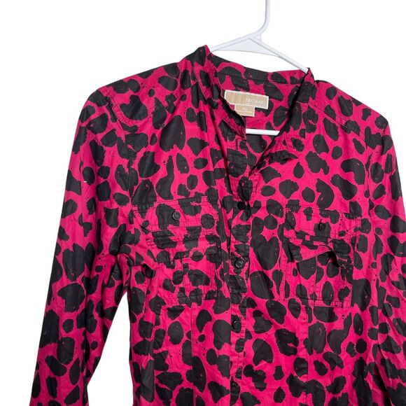 Michael Kors Blouse Women's 10 Pink Printed Button Up Preppy Long Sleeve Top - Picture 2 of 9